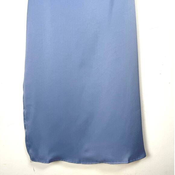 NWT WeWoreWhat Slate Blue Satin Charmeuse Cowl Neck Midi Slip Dress X-Small - Picture 6 of 16